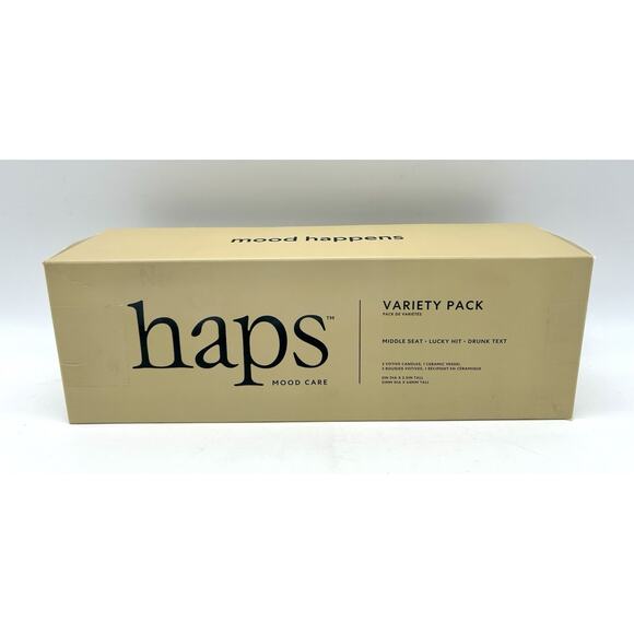New HAPS Mood Care Candle Set Variety Pack 3 Candles 1 Ceramic Votive Drunk Text - Picture 2 of 13